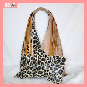 asymmetrical leopard print hobo/wallet set
